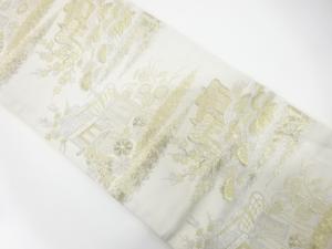 アンティーク　御所車に松・菊・楓模様織り出し袋帯（材料）